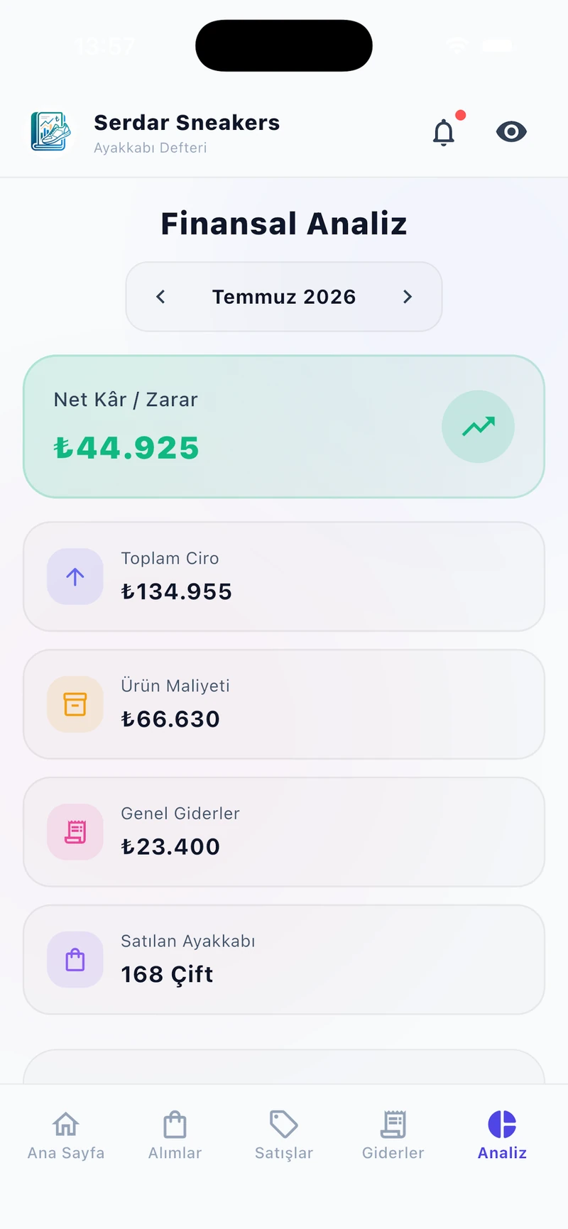 Ayakkabı Defteri Analiz Ekranı